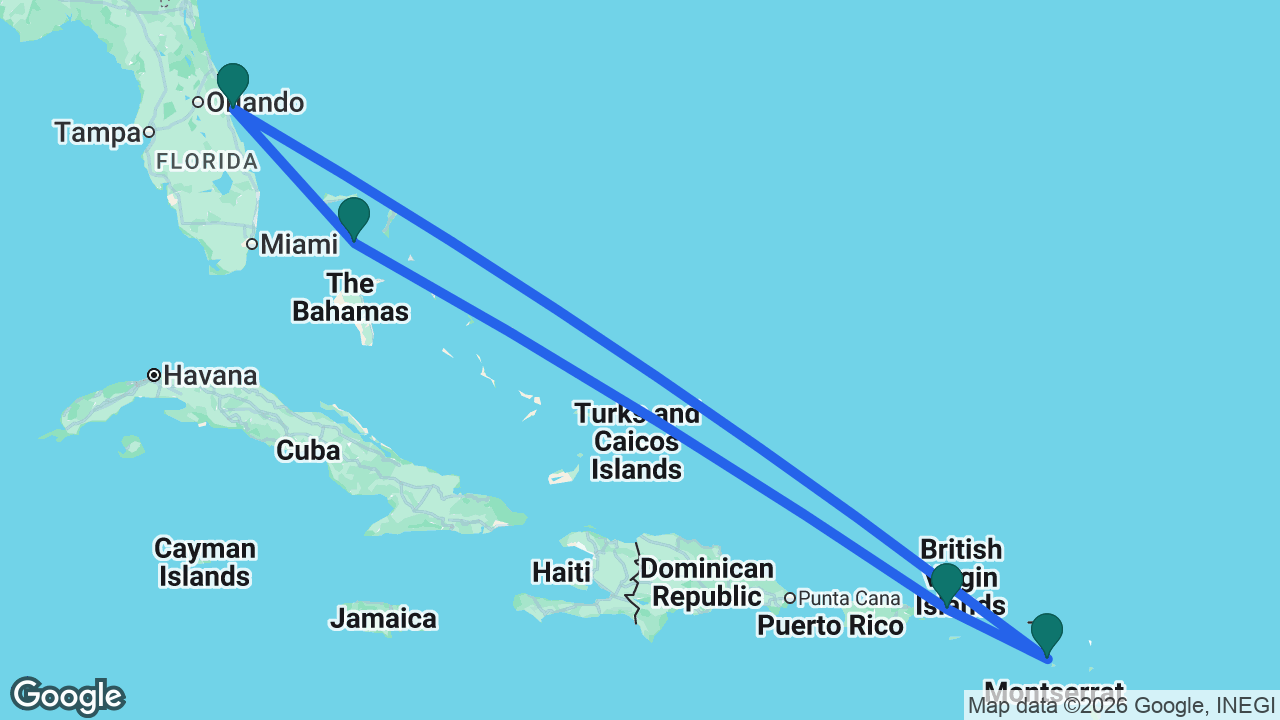 Route map: Port Canaveral -> CocoCay -> St. Thomas -> St. Kitts -> Port Canaveral