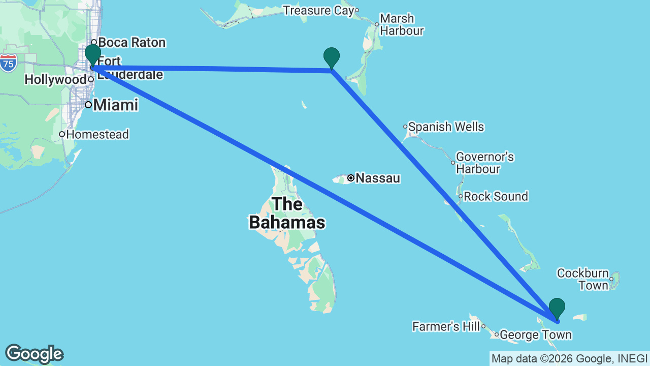 Route map: Fort Lauderdale -> Castaway Cay -> Lookout Cay -> Fort Lauderdale
