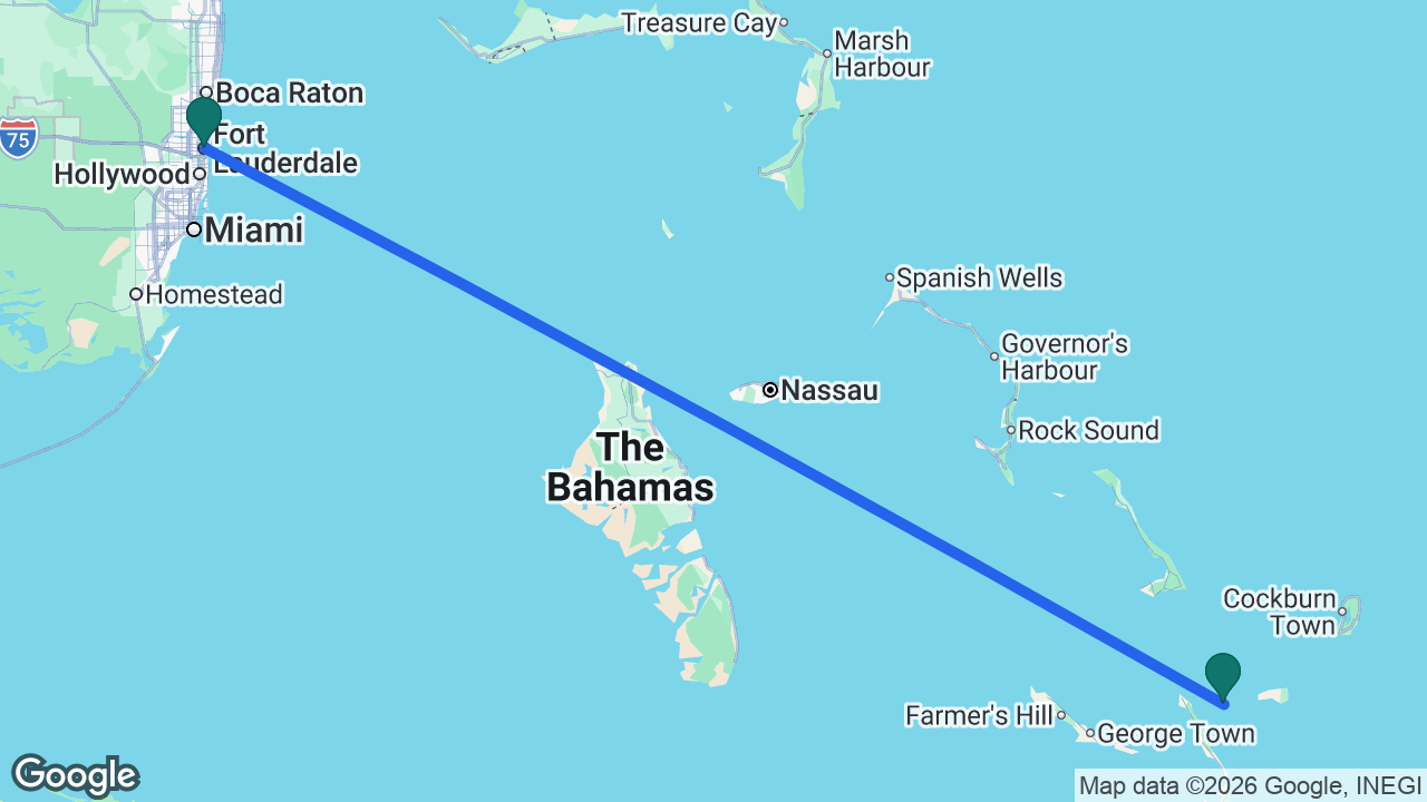 Route map: Fort Lauderdale -> Lookout Cay -> Fort Lauderdale