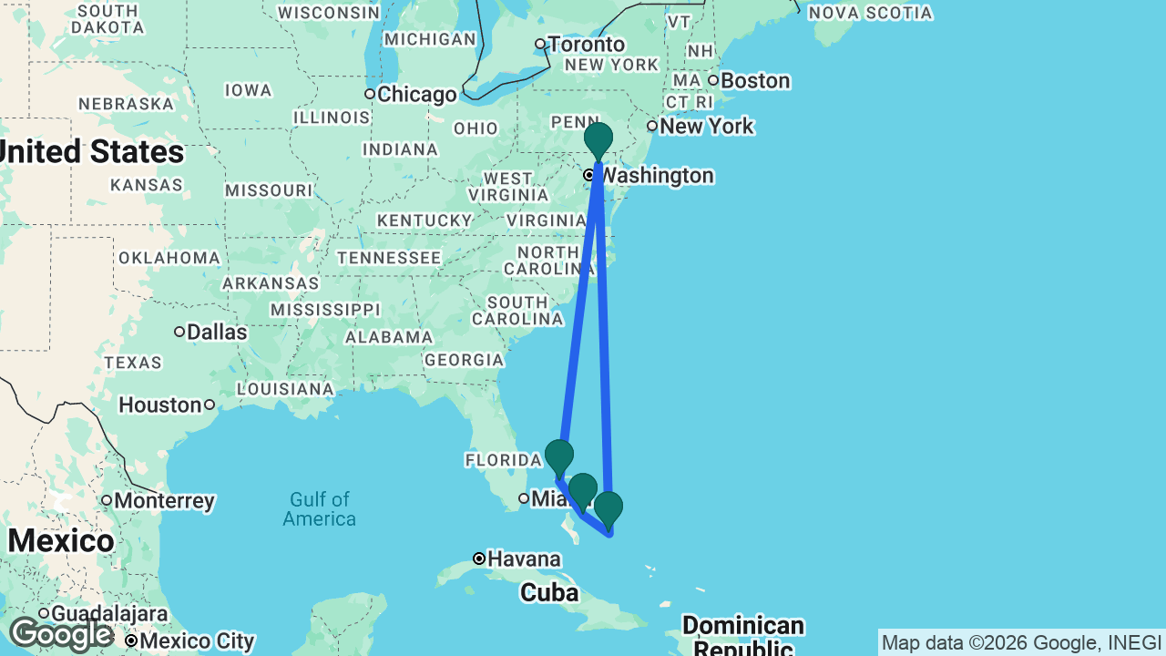 Route map: Baltimore -> Princess Cays -> Nassau -> Celebration Key -> Baltimore