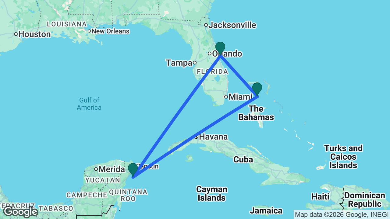 Route map: Port Canaveral -> CocoCay -> Cozumel -> Port Canaveral