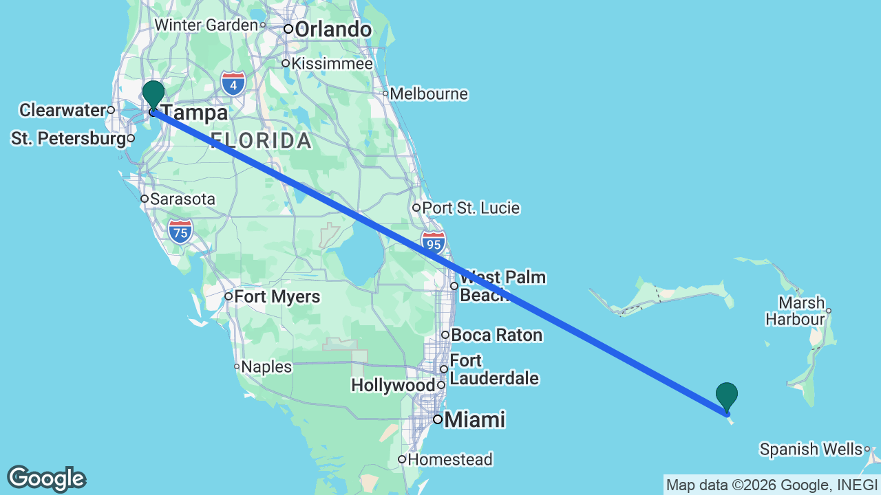 Route map: Tampa -> Great Stirrup Cay -> Tampa