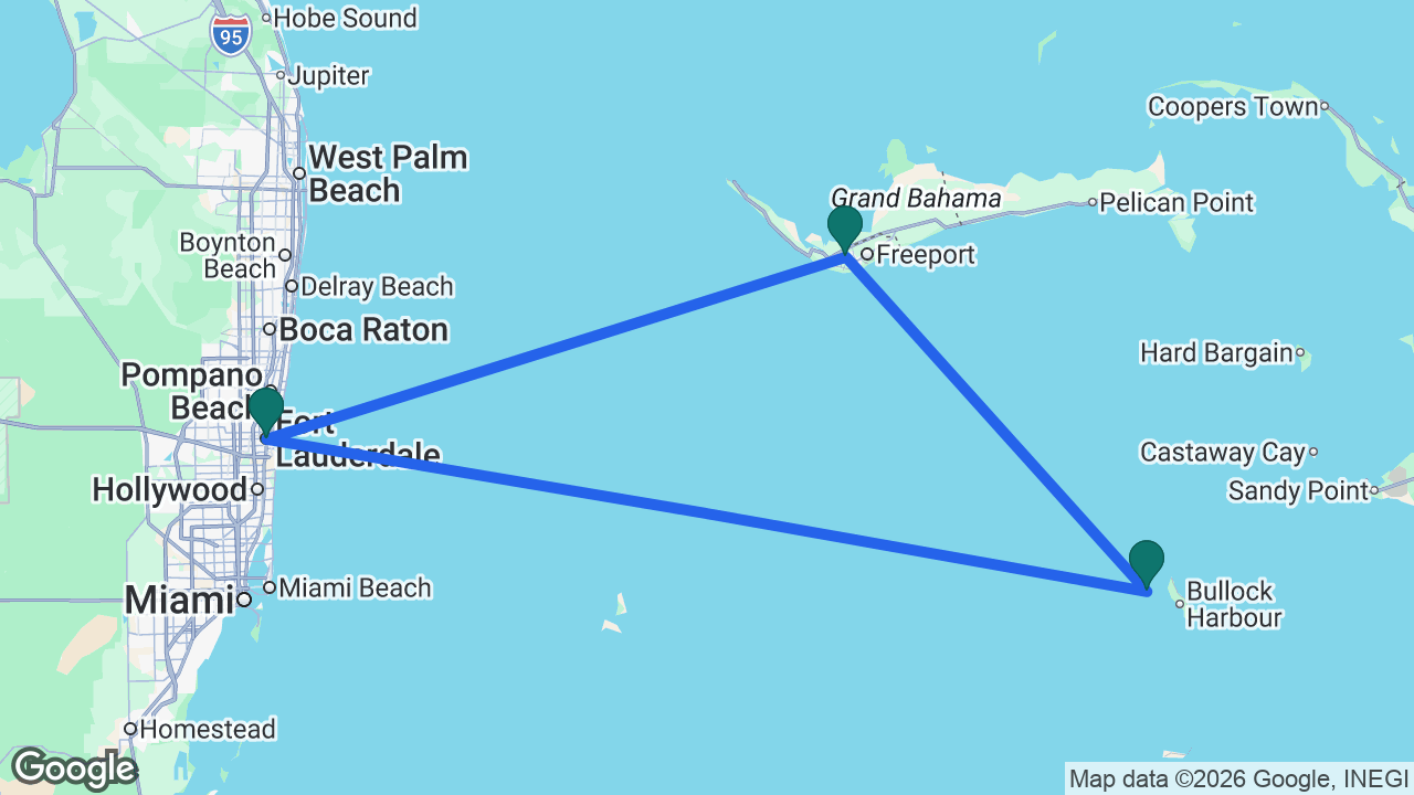 Route map: Fort Lauderdale -> CocoCay -> Freeport -> Fort Lauderdale