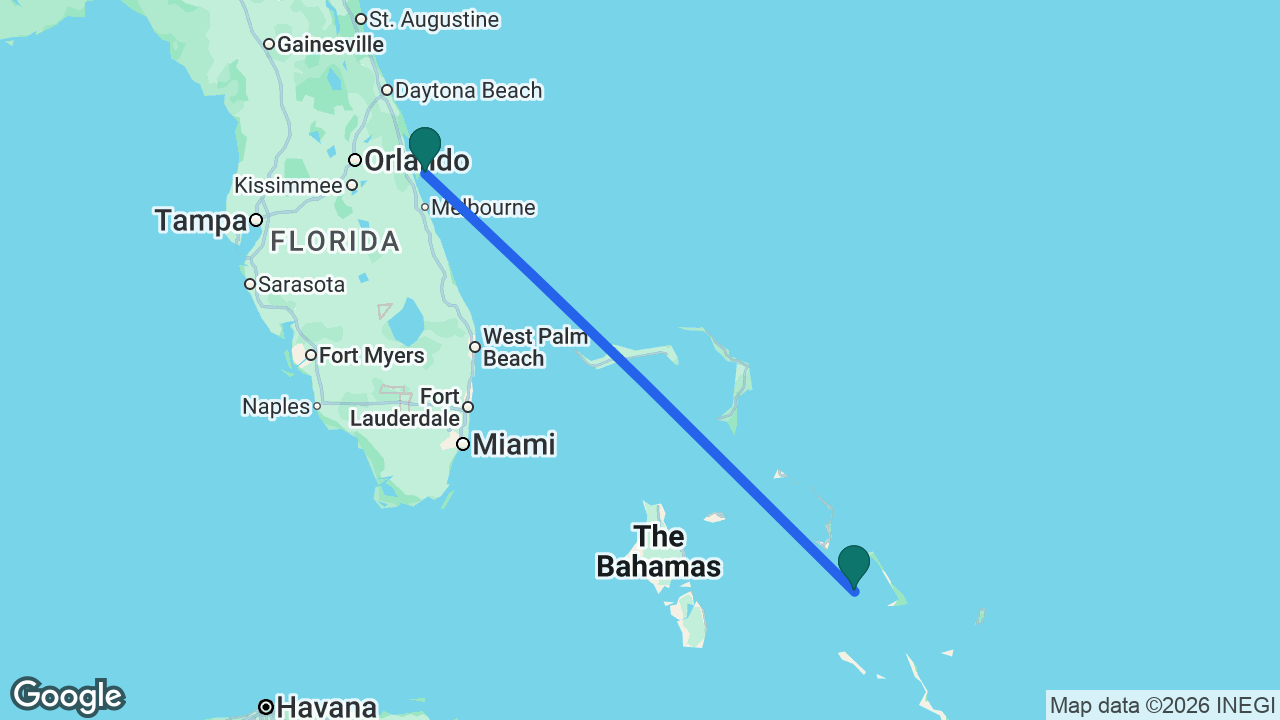 Route map: Port Canaveral -> Half Moon Cay -> Port Canaveral