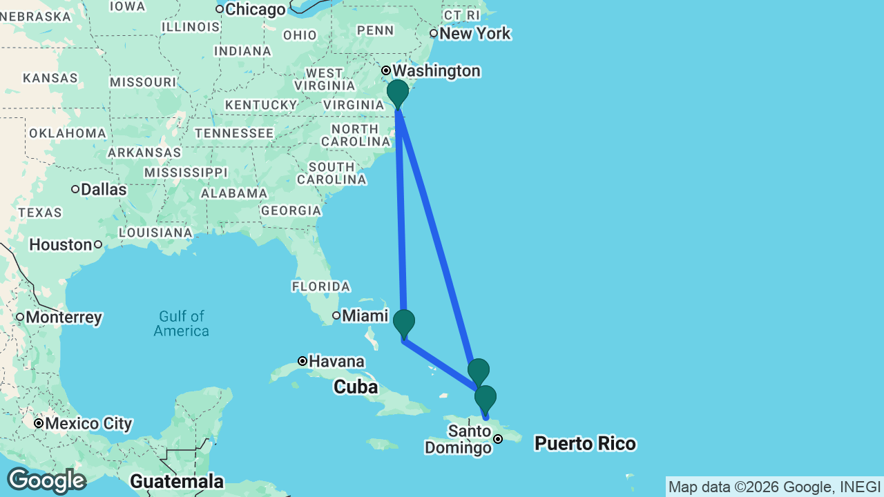 Route map: Norfolk -> Half Moon Cay -> Grand Turk -> Amber Cove -> Norfolk