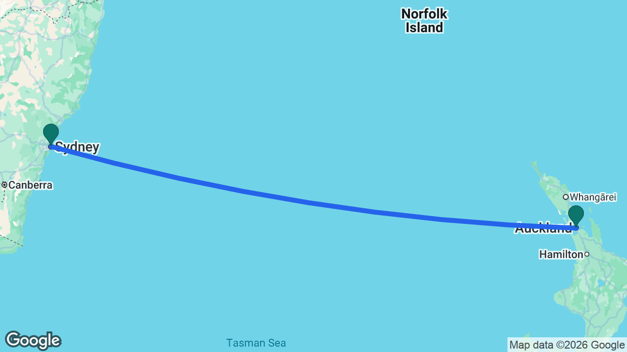 Route map: Sydney -> Auckland