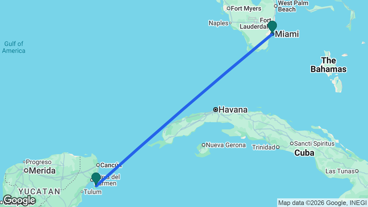 Route map: Miami -> Cozumel -> Miami