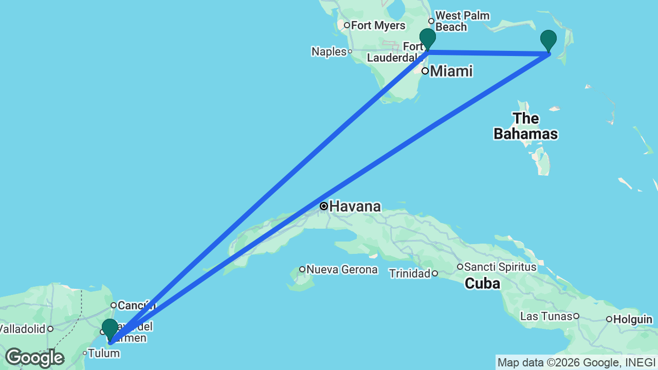 Route map: Fort Lauderdale -> Cozumel -> Castaway Cay -> Fort Lauderdale