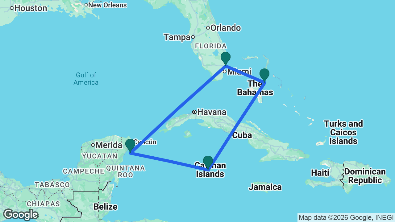 Route map: Fort Lauderdale -> Nassau -> Grand Cayman -> Cozumel -> Fort Lauderdale