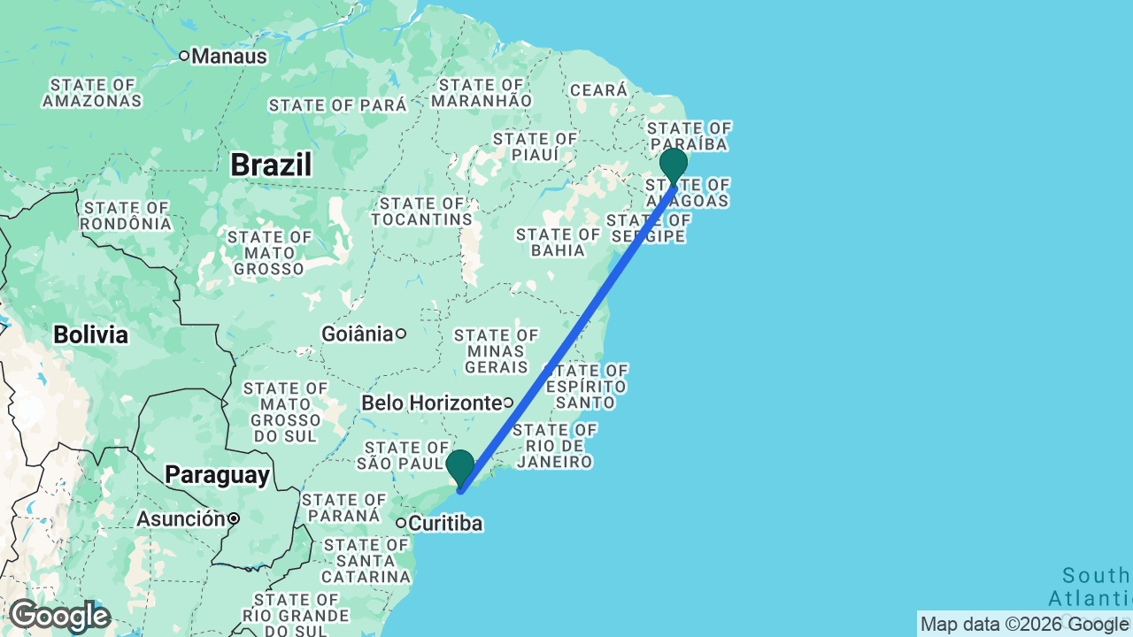 Route map: Maceió -> Santos