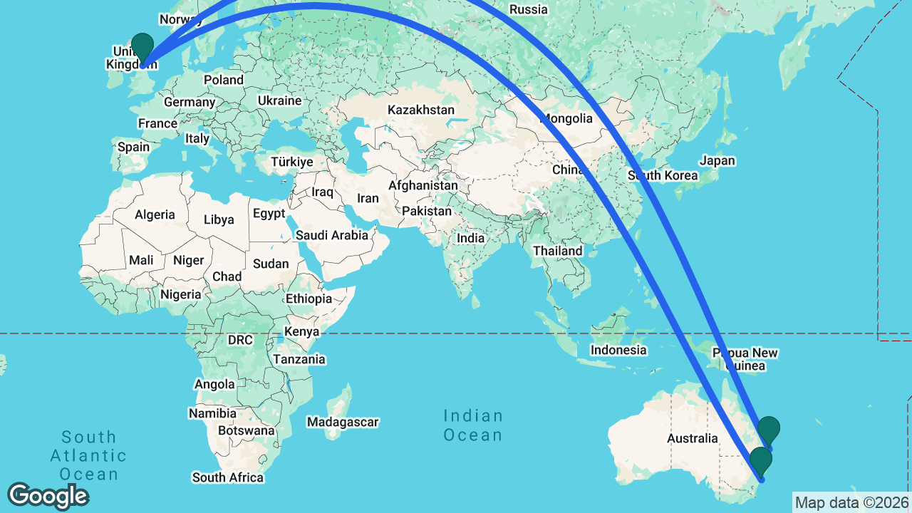 Route map: Brisbane -> Newcastle -> Sydney