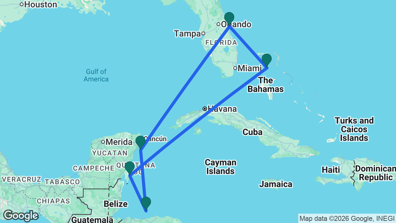 Route map: Port Canaveral -> CocoCay -> Costa Maya -> Roatán -> Cozumel -> Port Canaveral