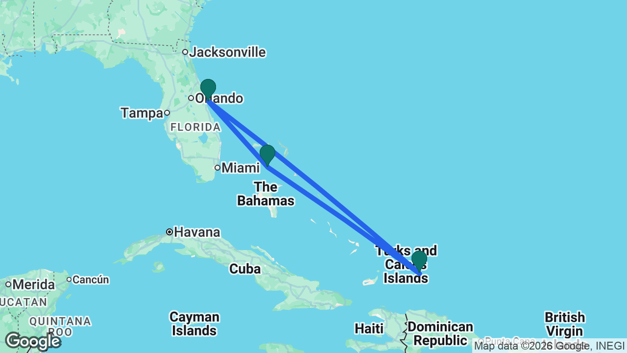 Route map: Port Canaveral -> Grand Turk -> CocoCay -> Port Canaveral