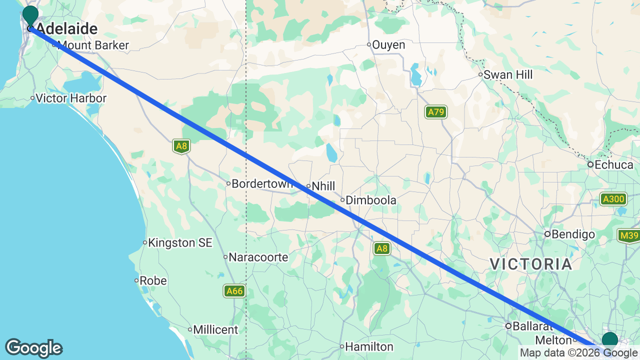 Route map: Melbourne -> Adelaide