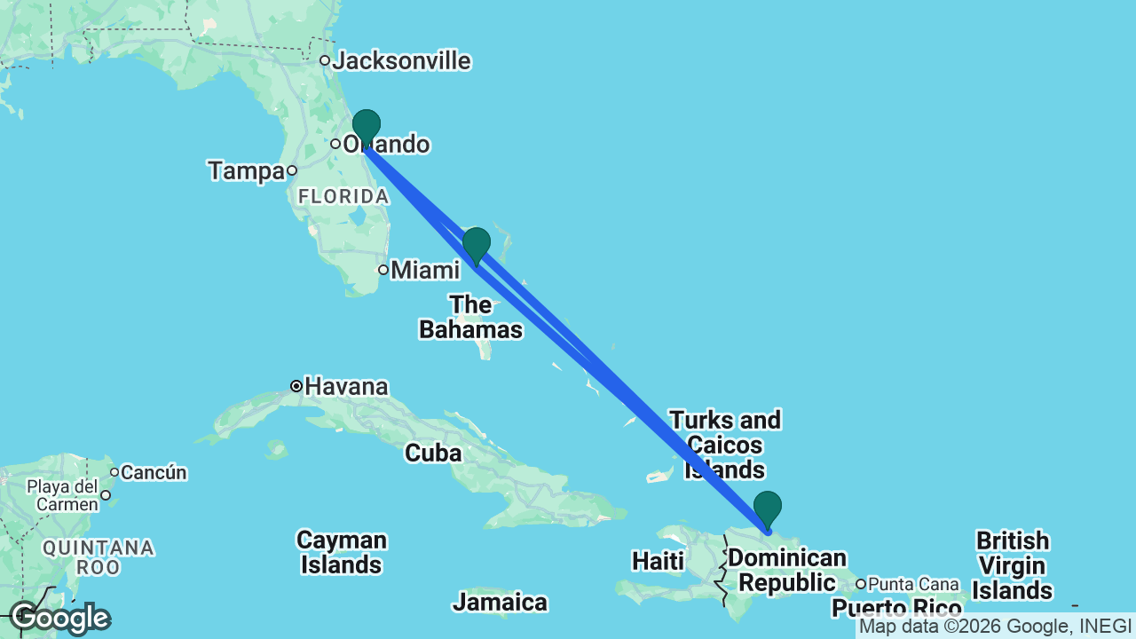 Route map: Port Canaveral -> Puerto Plata -> Great Stirrup Cay -> Port Canaveral
