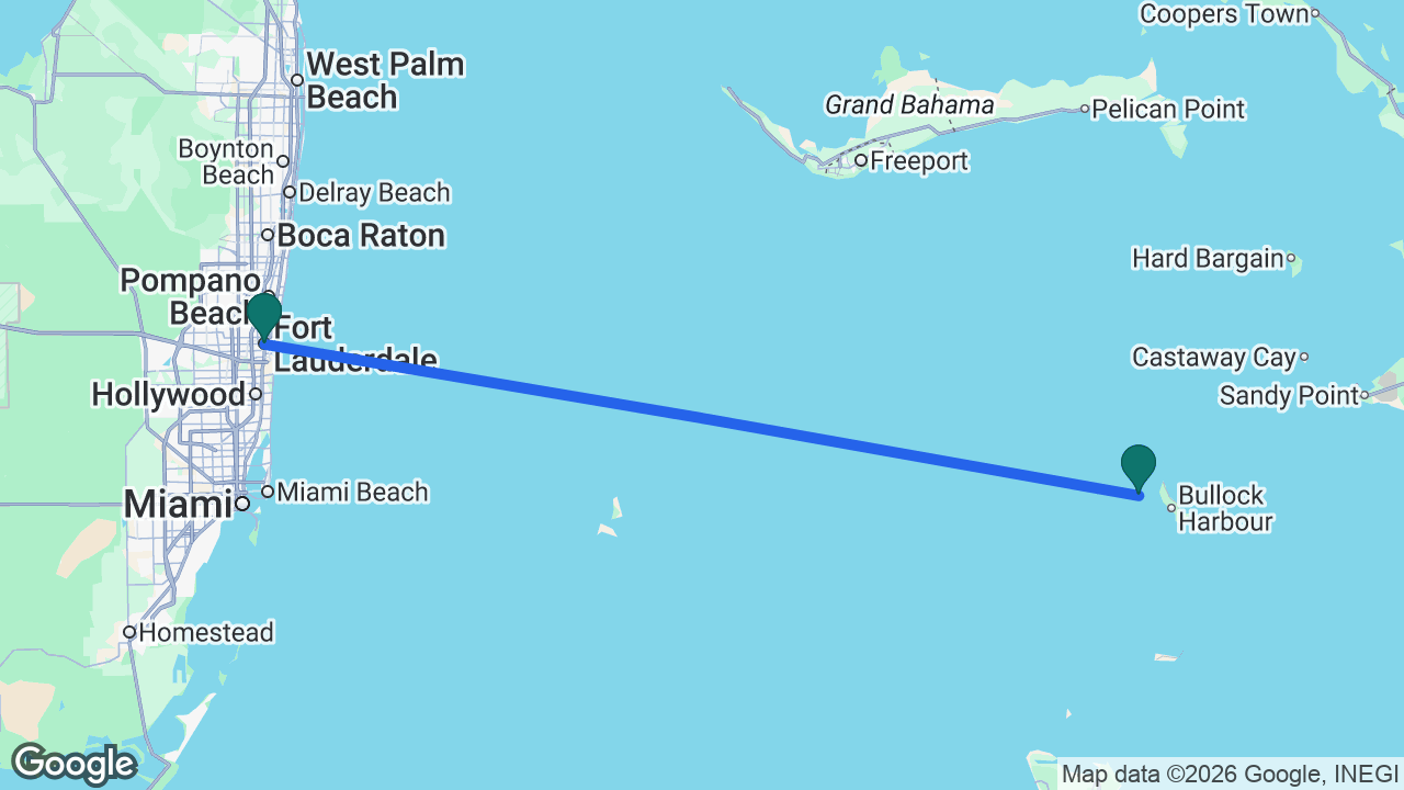Route map: Fort Lauderdale -> CocoCay -> Fort Lauderdale