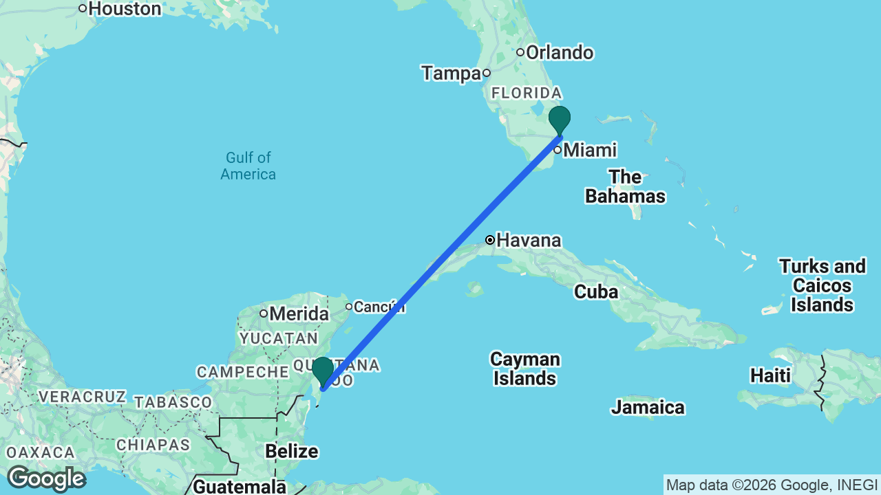 Route map: Fort Lauderdale -> Costa Maya -> Fort Lauderdale