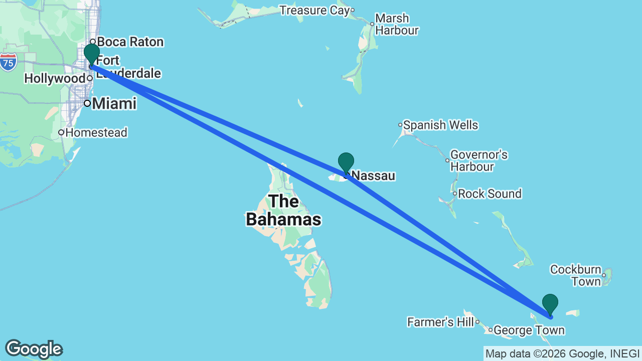Route map: Fort Lauderdale -> Lookout Cay -> Nassau -> Fort Lauderdale