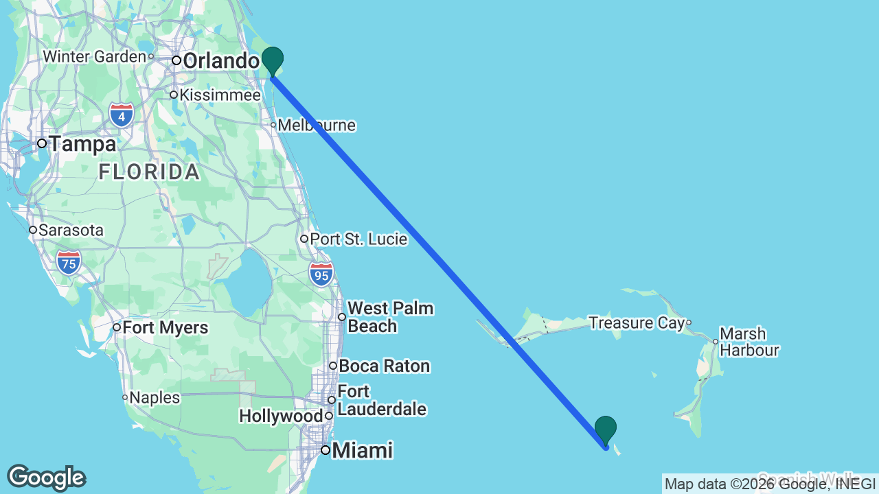 Route map: Port Canaveral -> CocoCay -> Port Canaveral