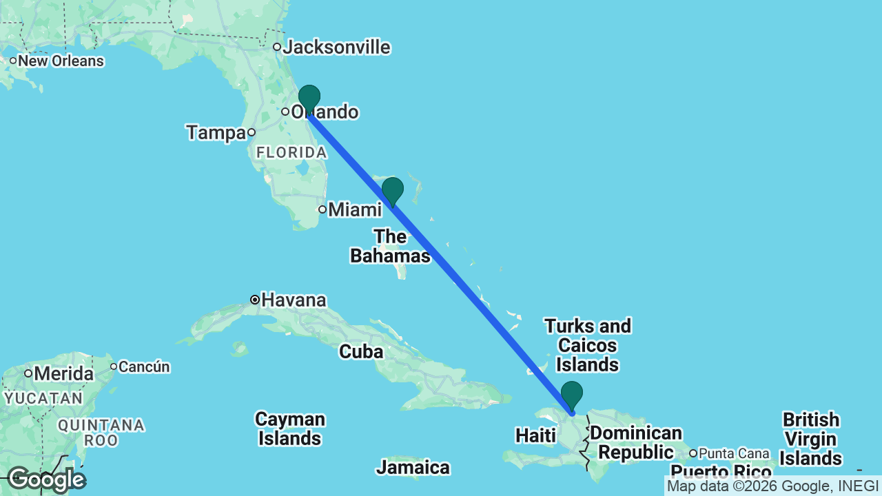 Route map: Port Canaveral -> CocoCay -> Labadee -> Port Canaveral