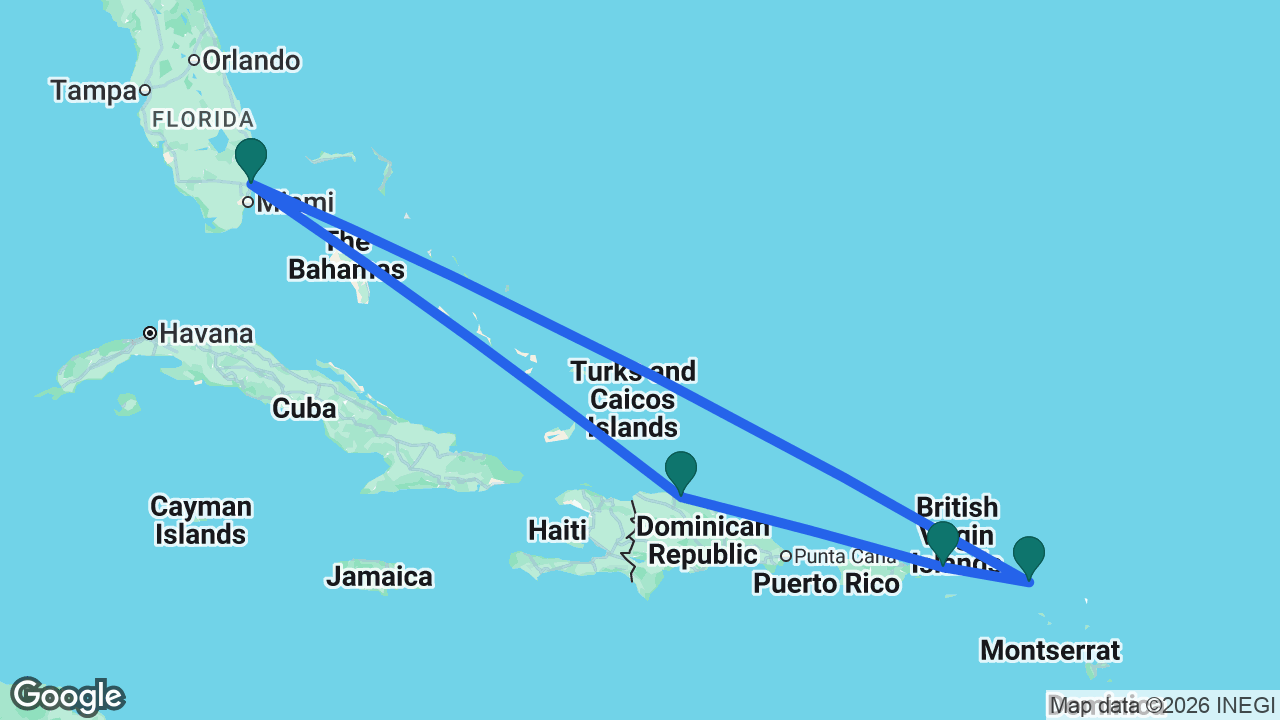 Route map: Fort Lauderdale -> Puerto Plata -> St. Thomas -> St. Maarten -> Fort Lauderdale