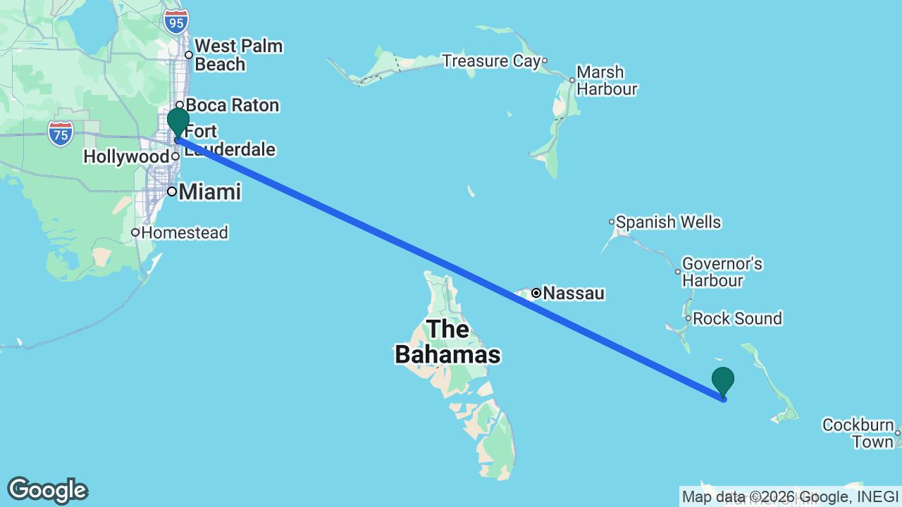 Route map: Fort Lauderdale -> Half Moon Cay -> Fort Lauderdale