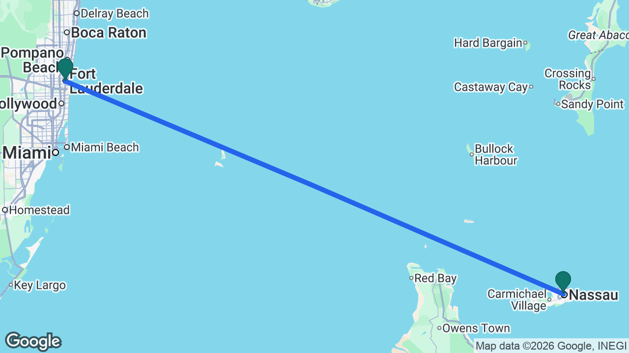 Route map: Fort Lauderdale -> Nassau -> Fort Lauderdale