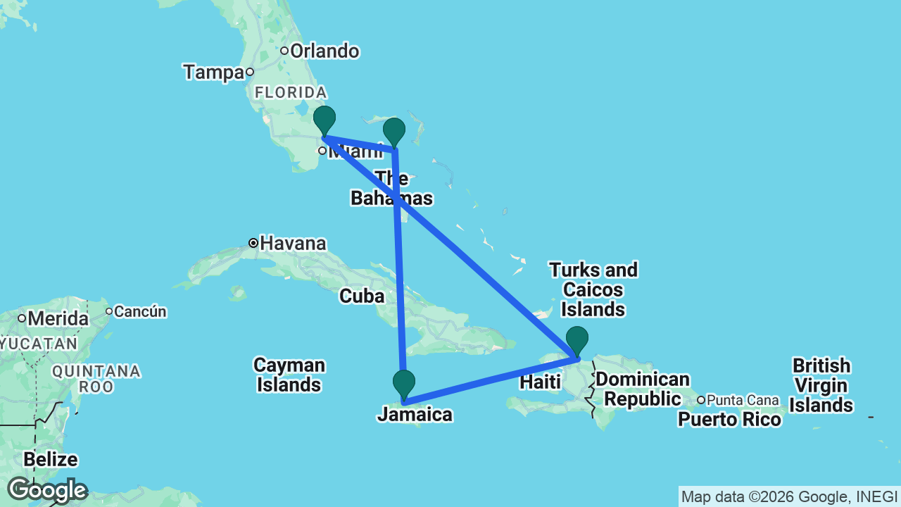 Route map: Fort Lauderdale -> CocoCay -> Falmouth -> Labadee -> Fort Lauderdale