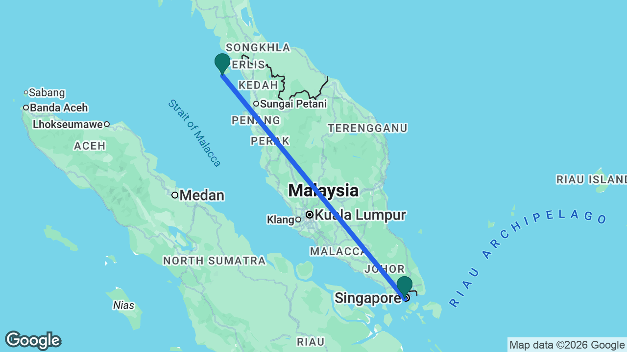 Route map: Singapore -> Langkawi -> Singapore