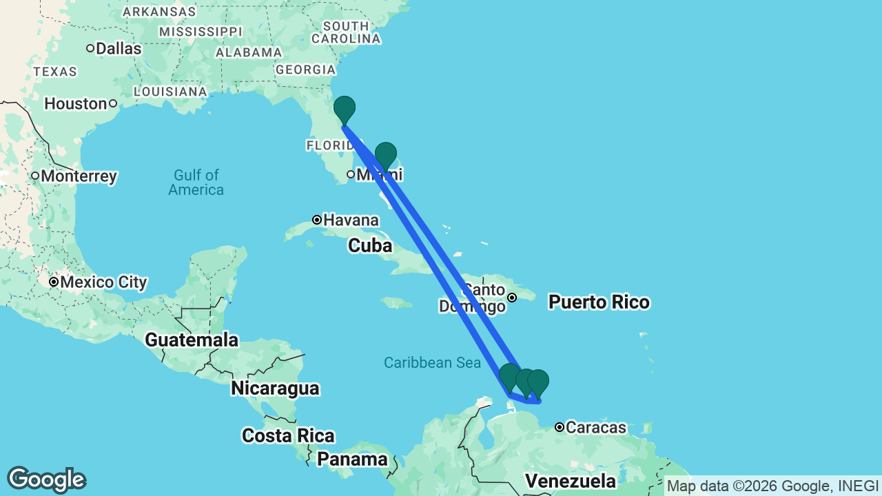 Route map: Port Canaveral -> Aruba -> Curaçao -> Bonaire -> CocoCay -> Port Canaveral