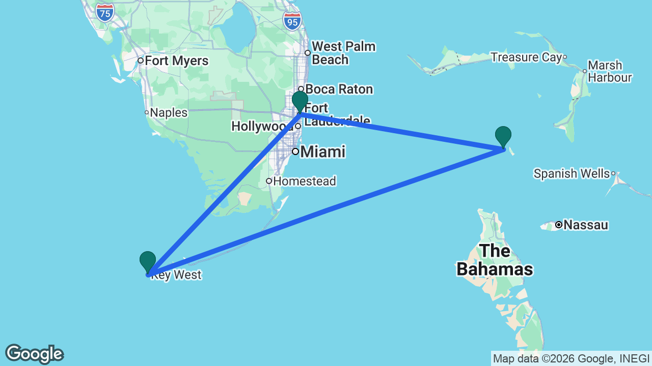 Route map: Fort Lauderdale -> Key West -> CocoCay -> Fort Lauderdale