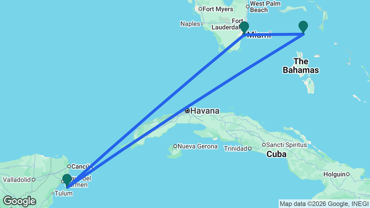 Route map: Miami -> Cozumel -> CocoCay -> Miami