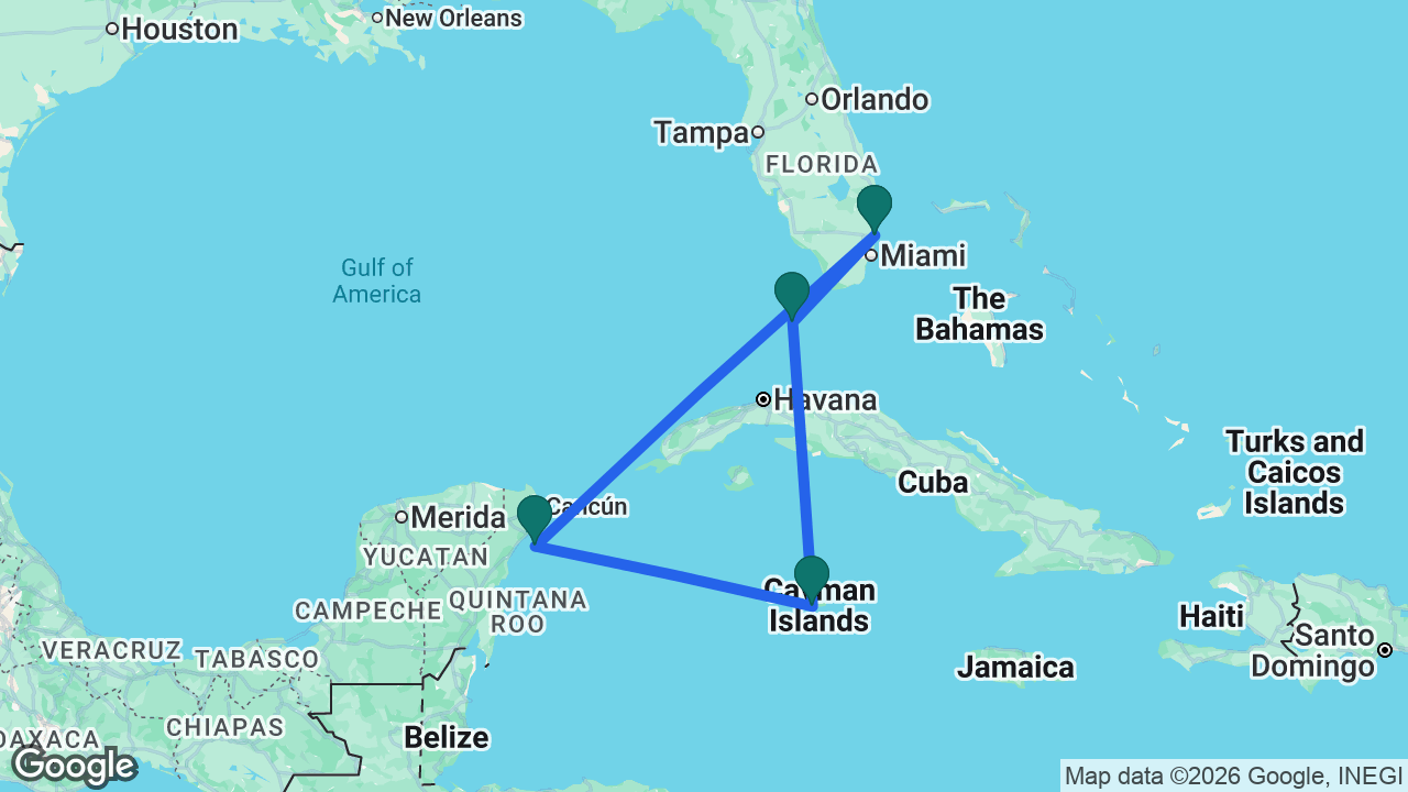 Route map: Fort Lauderdale -> Key West -> Grand Cayman -> Cozumel -> Fort Lauderdale