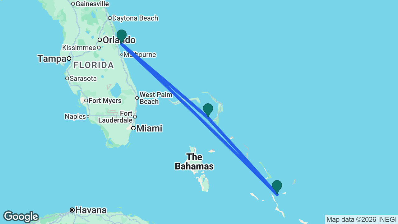Route map: Port Canaveral -> Castaway Cay -> Lookout Cay -> Port Canaveral