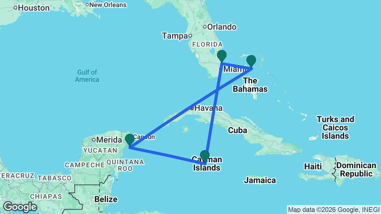 Route map: Fort Lauderdale -> Grand Cayman -> Cozumel -> CocoCay -> Fort Lauderdale